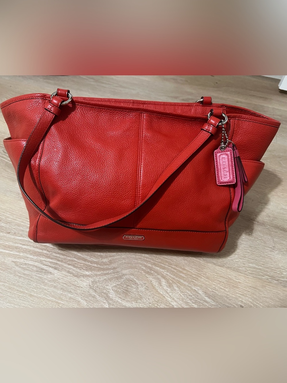 Coach Vibrant Red Pebbled Leather Shoulder Bag